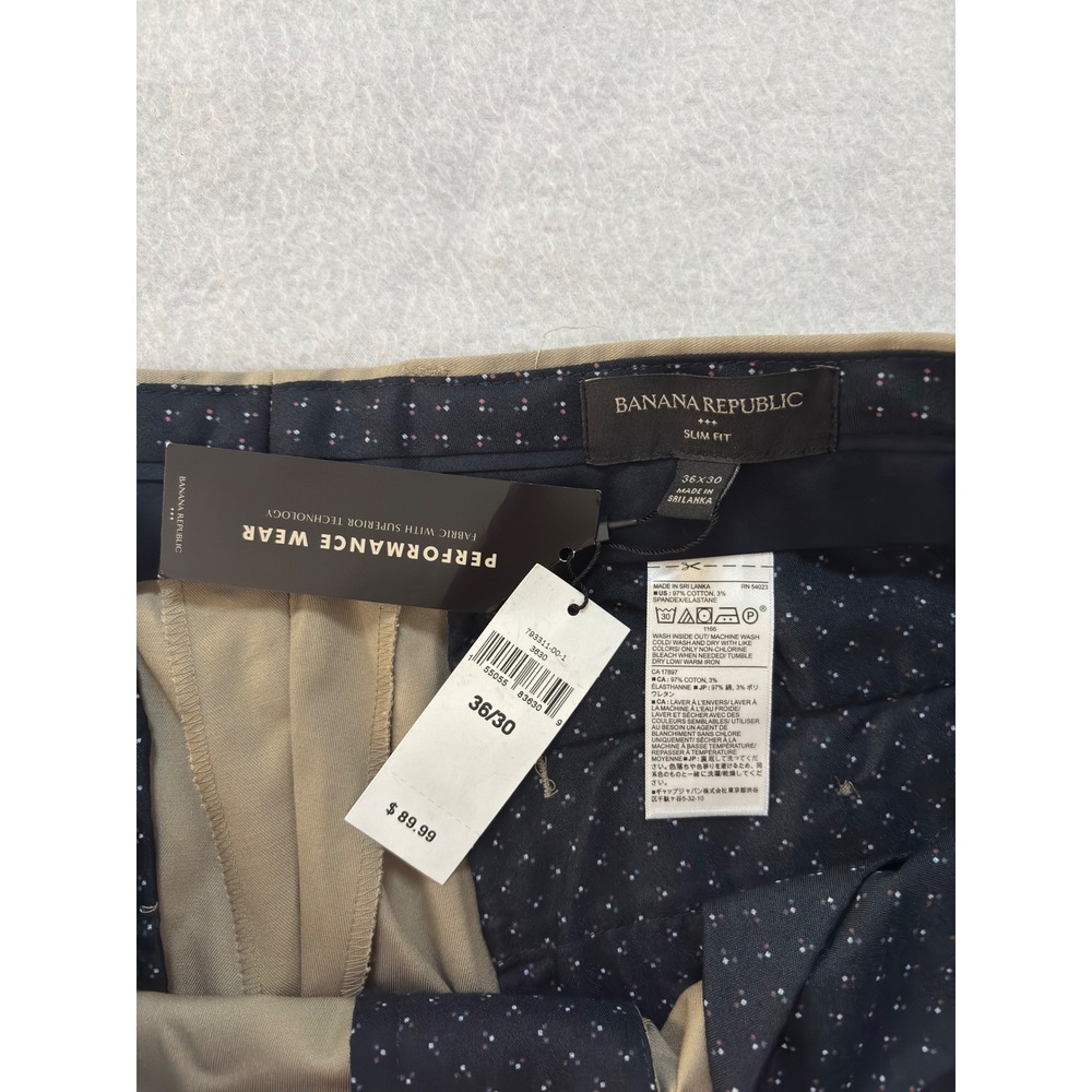 NWT Banana Republic Mens Performance Stretch Slim Fit Chino Pants Khaki 36x30 - Picture 3 of 9